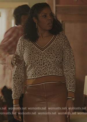 Nina's leopard print varsity sweater on The Chi