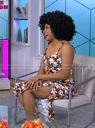 Phoebe Robinson's orange floral top and slit skirt on Today