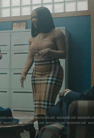 Roselyn's tulle top and plaid skirt on The Chi