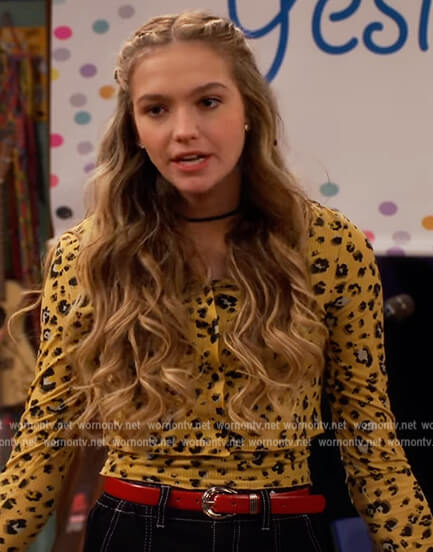 Presley's yellow leopard print cardigan set on Side Hustle