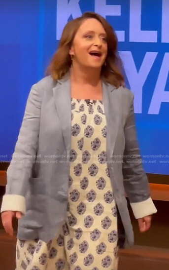 Rachel Dratch's white print dress and blue blazer on Live with Kelly and Ryan