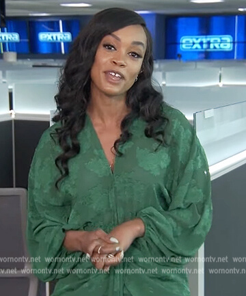 Rachel's green floral mini dress on Extra