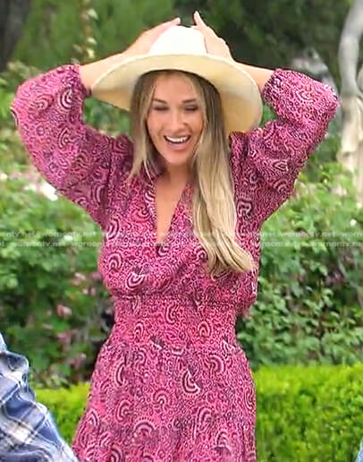 Rachel's pink printed smocked waist dress on The Bachelorette