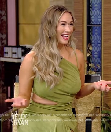 Rachel Recchia's green one shoulder cutout dress on Live with Kelly and Ryan