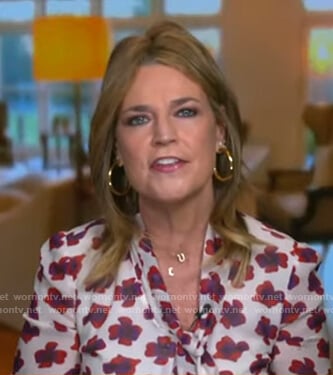 Savannah's white floral tie neck blouse on Today