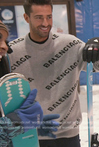 Sergio's gray Balenciaga logo sweater on The Real Housewives of Dubai