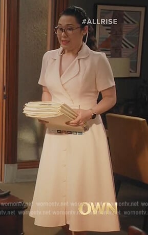 Sherri's pink button front blazer dress on All Rise