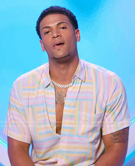 Timmy's pastel striped shirt on Love Island USA