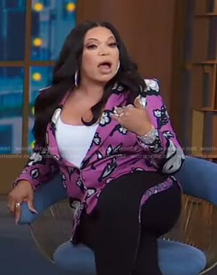 Tisha Campbell's pink floral blazer on Good Morning America