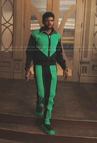 Tom's green and black track jacket and pants on Tom Swift