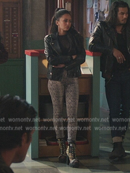 Toni's gray snake print pants and boots on Riverdale