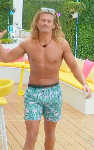 Tyler's leaf print shorts on Love Island USA