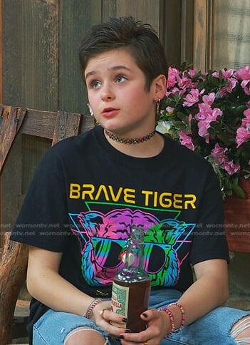 Winnie's black Brave Tiger print tee on Bunkd