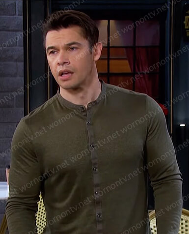 Xander's green band collar shirt on Days of our Lives