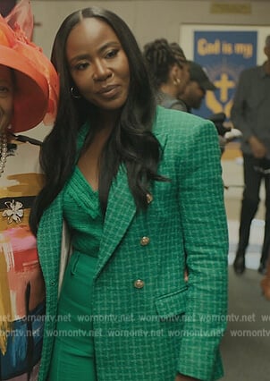 Tierra's green check tweed blazer on The Chi