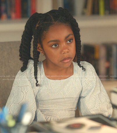 Aisha’s blue striped eyelet dress on Everythings Trash