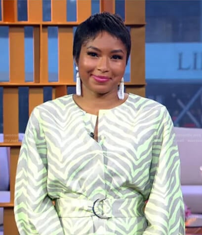 Alicia's green animal print belted dress on Good Morning America