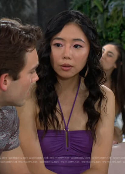Allie's purple halter neck dress on The Young and the Restless