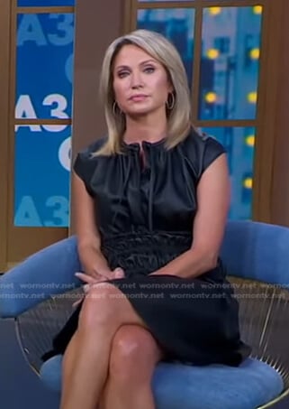 Amy's black leather smocked waist dress on Good Morning America