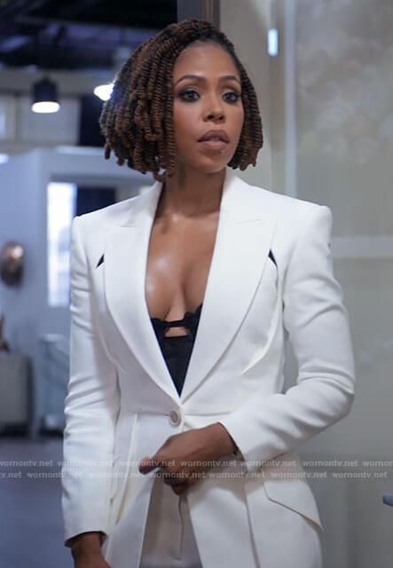 Andi's white blazer with cutouts on Tyler Perrys Sistas