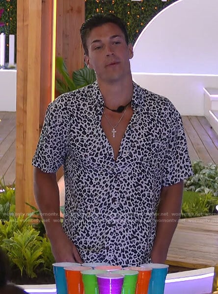 Andy's white leopard print shirt on Love Island USA