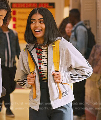 Aneesa's mixed stripe top and hoodie on Never Have I Ever