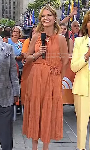 Savannah's orange embroidered midi dress on Today