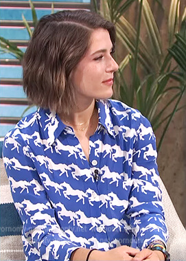 Daryn Carp's blue horse print shirt on E! News Daily Pop