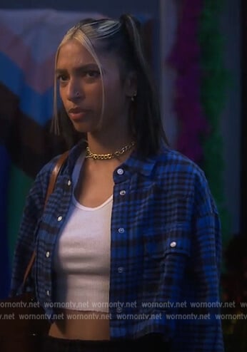 Zaara's blue plaid cropped shirt on Grown-ish