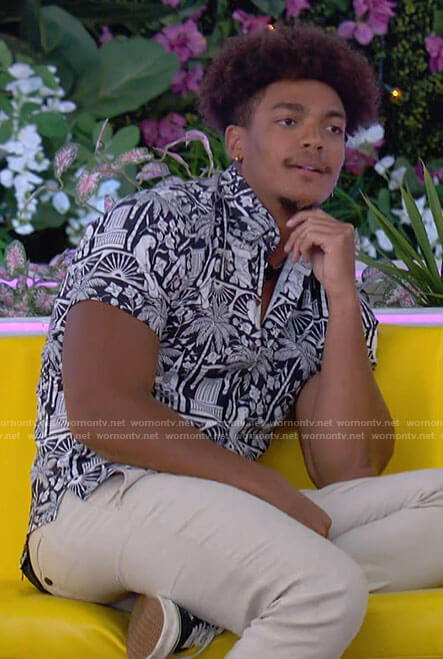 Chad's black and white printed shirt on Love Island USA