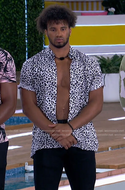 Chazz's white leopard print shirt on Love Island USA