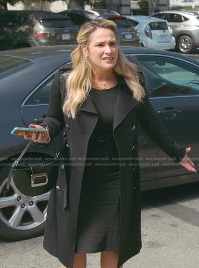 Davia's black coat and shoulder bag on Good Trouble
