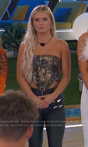 Deb's printed corset top on Love Island USA