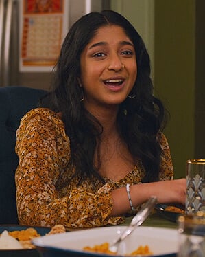 Devi's yellow floral print top on Never Have I Ever
