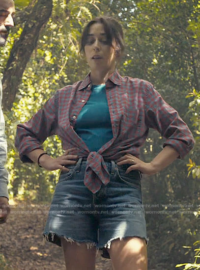 Emma's red and blue checked shirt on The Resort