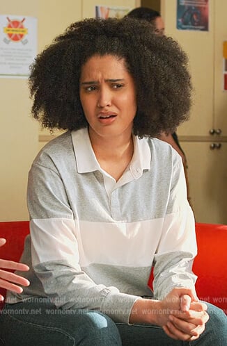 Fabiola's gray stripe sweater on Never Have I Ever