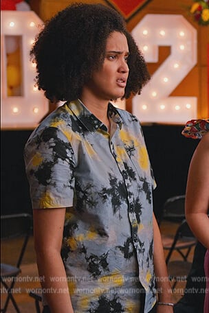 Fabiola's tie dye print shirt on Never Have I Ever