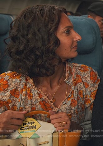 Nalini's floral print blouse on Never Have I Ever