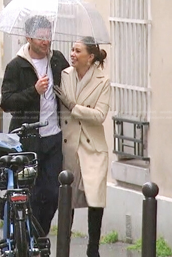 Gabby's ivory double breasted coat on The Bachelorette