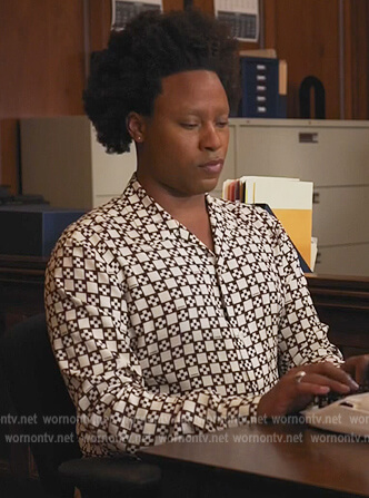 Moses' geometric print blouse on All Rise