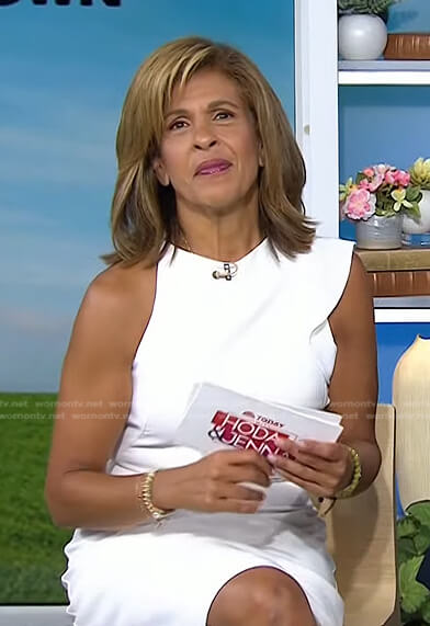 Hoda's white ruffle sheath dress on Today