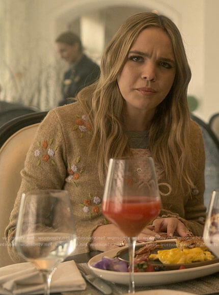Imogen's tie front cardigan with flower embroidery on Pretty Little Liars Original Sin