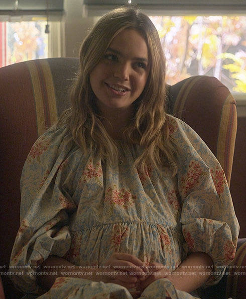 Imogen's floral balloon-sleeve dress on Pretty Little Liars Original Sin
