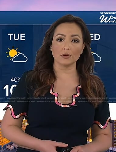 Iris's navy swirl trim dress on Good Morning America