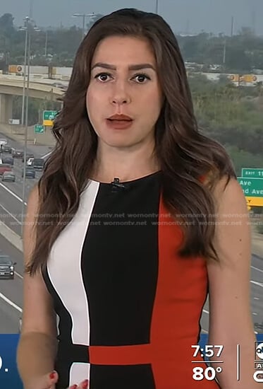 Jamie Warren's white, black and red colorblock dress on Good Morning America