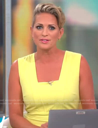 Jamie Yuccas's yellow square neck sheath dress on CBS Mornings