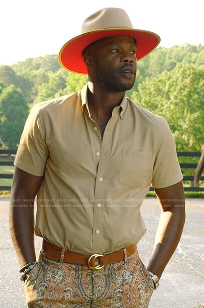 Jeff's print pants and fedora hat on Dynasty