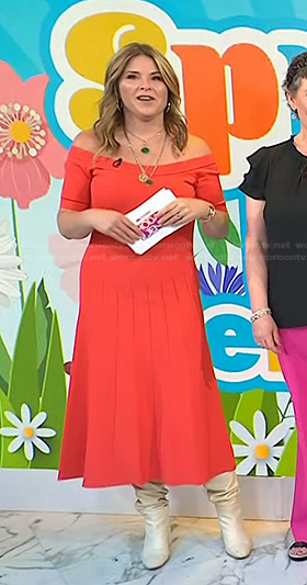 Jenna's coral off-shoulder midi dress on Today