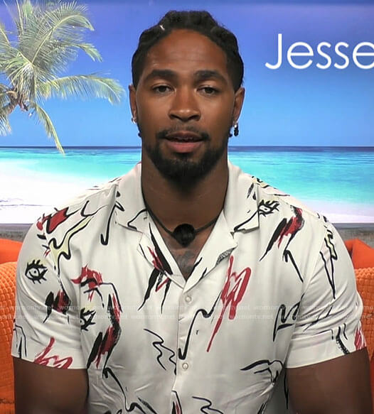 Jesse's scribble print shirt on Love Island USA