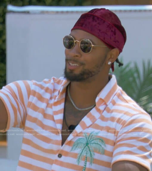 Jesse's striped palm tree shirt on Love Island USA